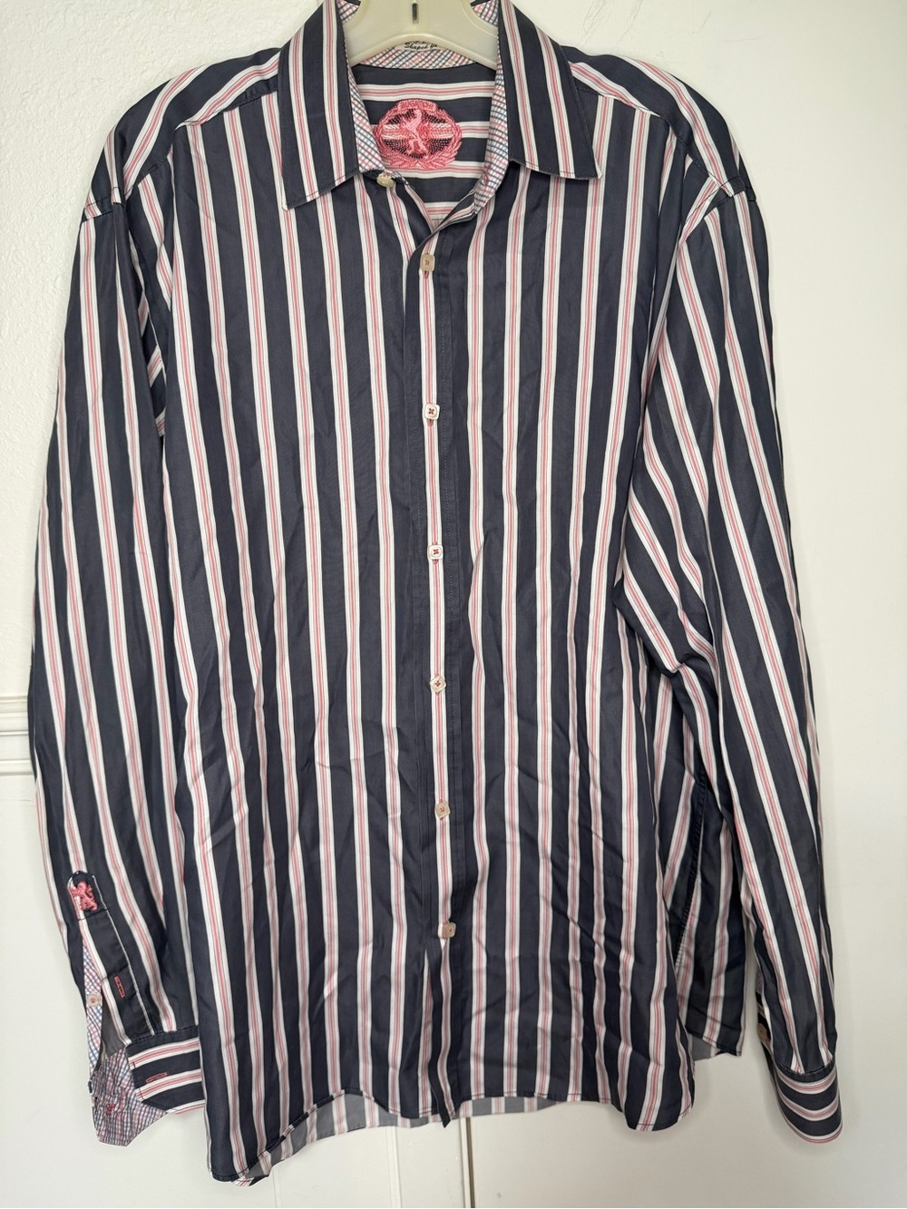 Bugatchi Men's Long-Sleeve Navy Stripe Button-Down Shirt Stripes size L